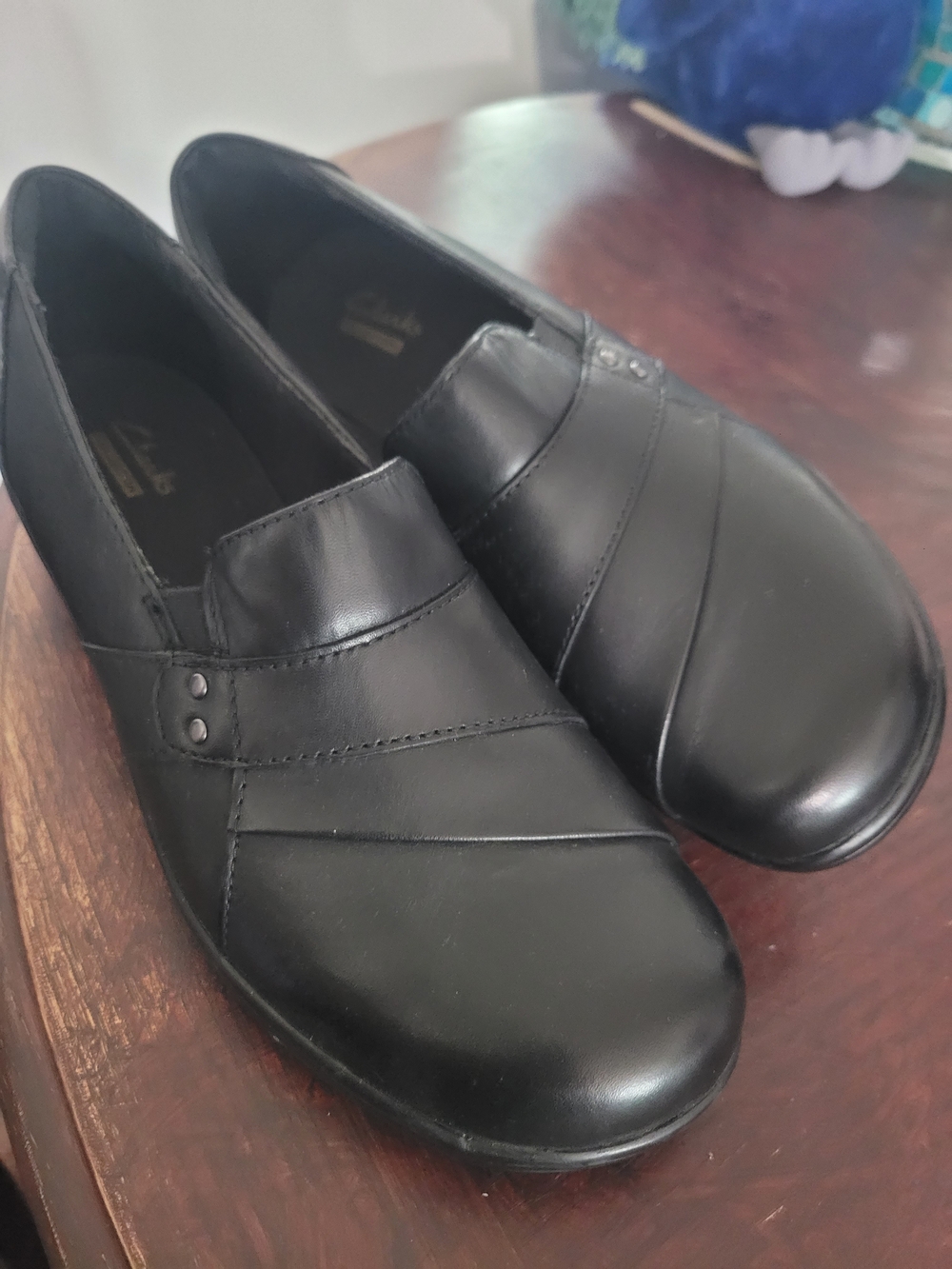 Clarks Women’s Black Slip-On Leather Loafers